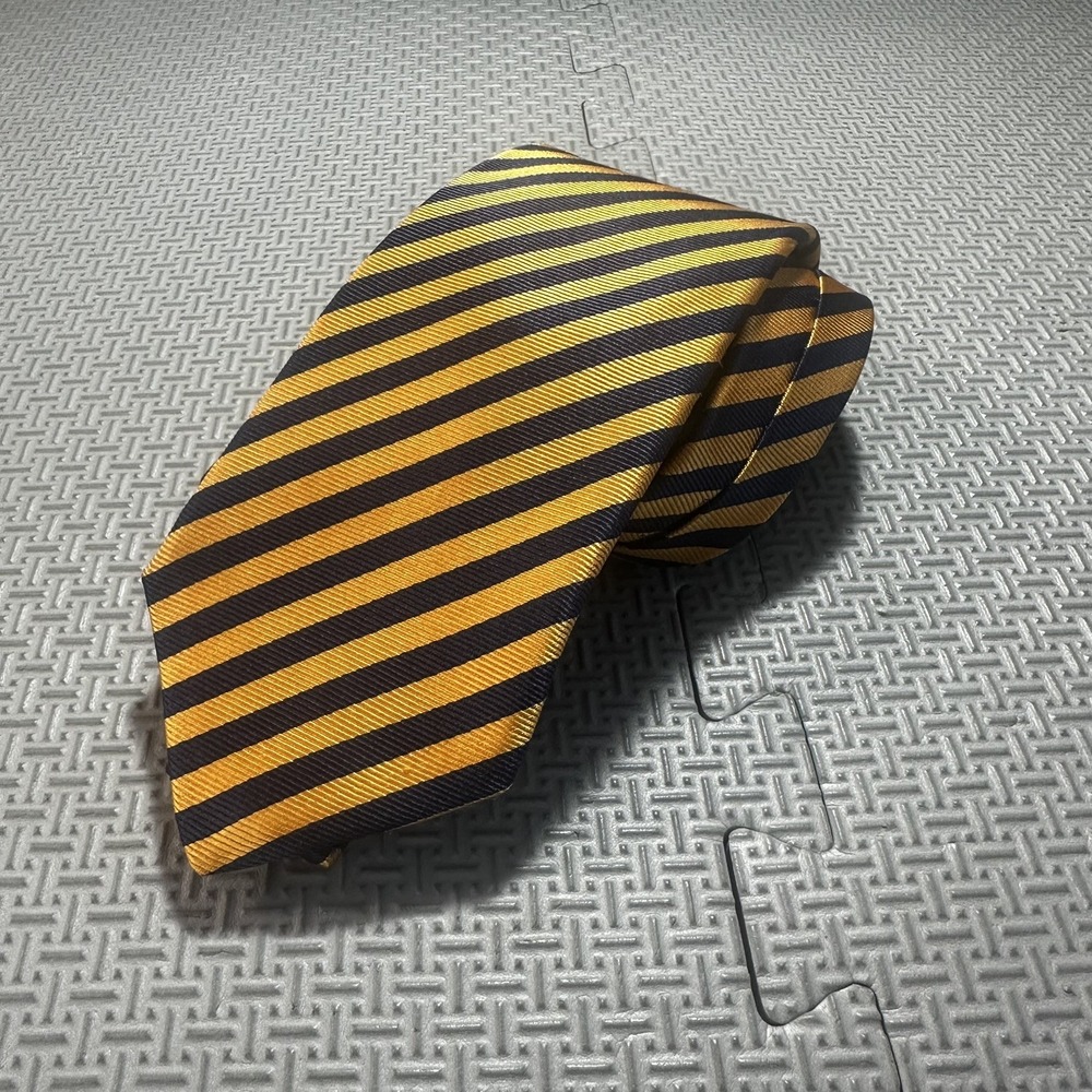Peter Millar Men's Tie Orange Navy Blue Striped 100% Silk Hand Folded